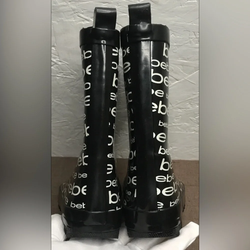 *See Description Bebe Girls Puddle Proof Rain Boots Black White Size M 13/1
